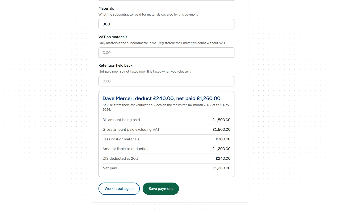 Recording a payment with the deduction and net shown
